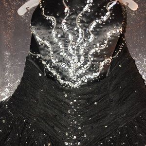 Black princess prom dress with silver beading